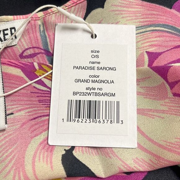 $150 Walter Baker O/S Paradise Sarong Dress Beach Cover Up Black Pink Floral NWT - Picture 5 of 8